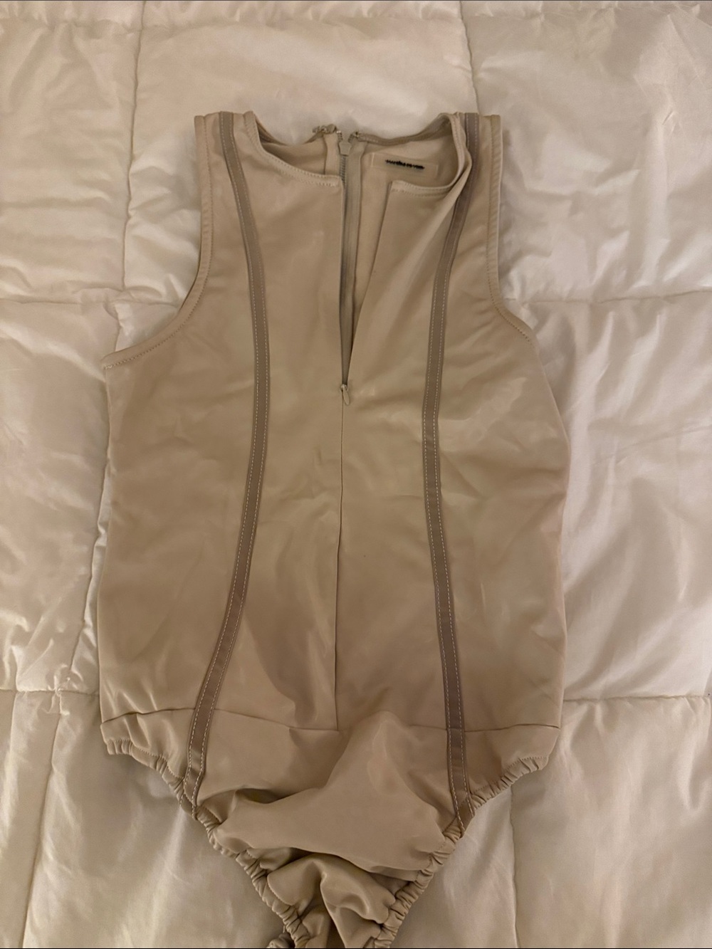 Women’s  Neutral Beige One-Piece Bodysuit with Front Zip